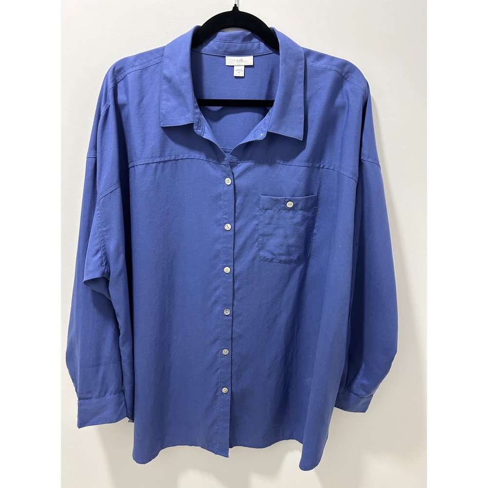 J. Jill Blue 100% Tencel Lyocell Button Down Shirt Long Sleeve XL Relaxed Fit